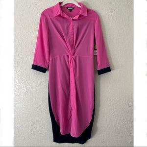 Project Runway women’s color block twist front shirt dress, small, pink and blue